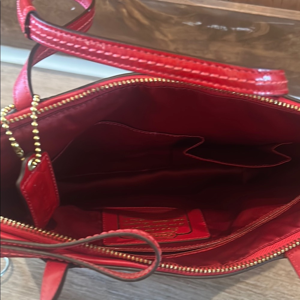 Coach Signature Canvas Tote Bag - Red and Tan - Picture 5 of 6